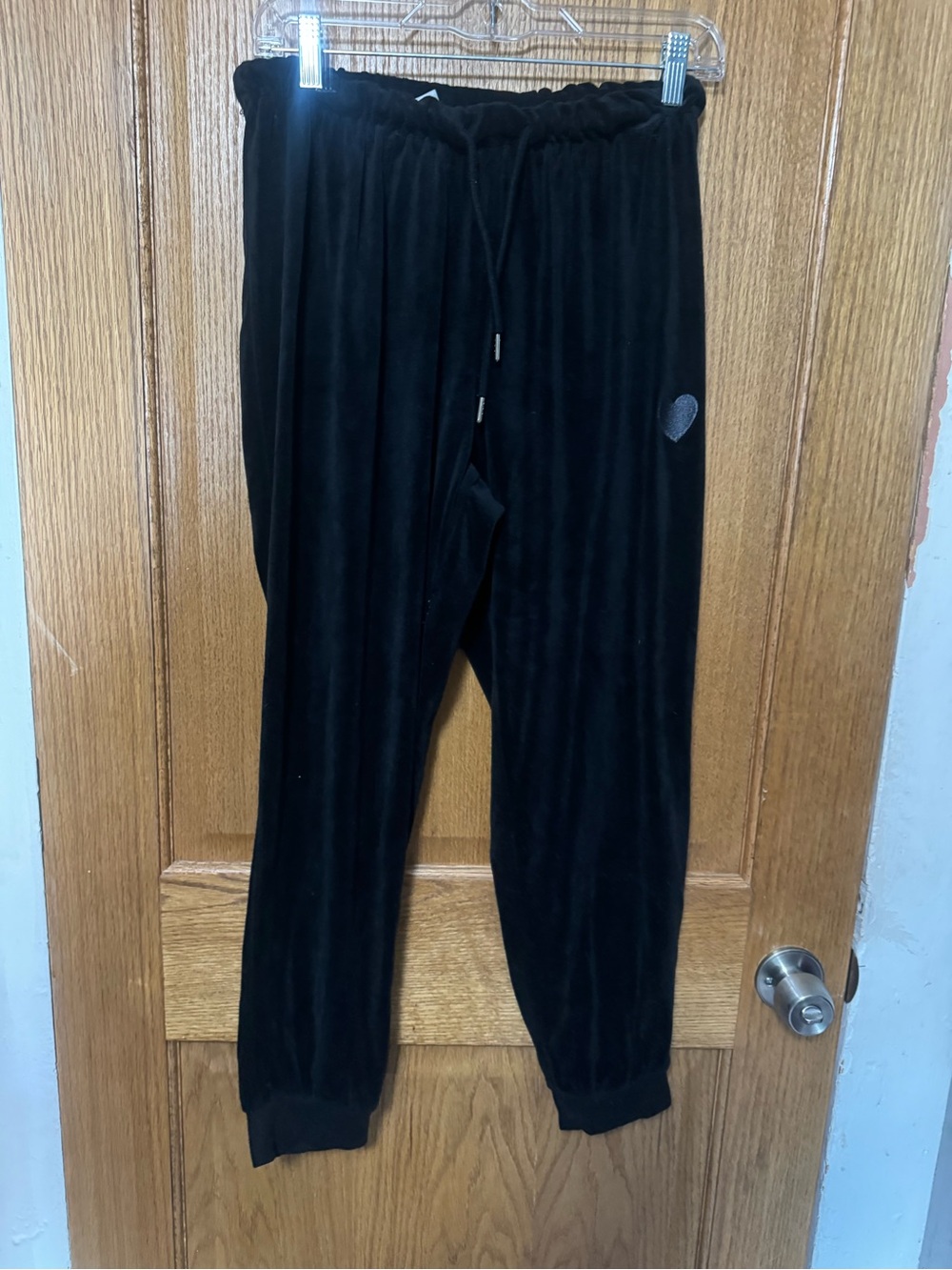 No Boundaries Black Velour Heart-Accent Joggers